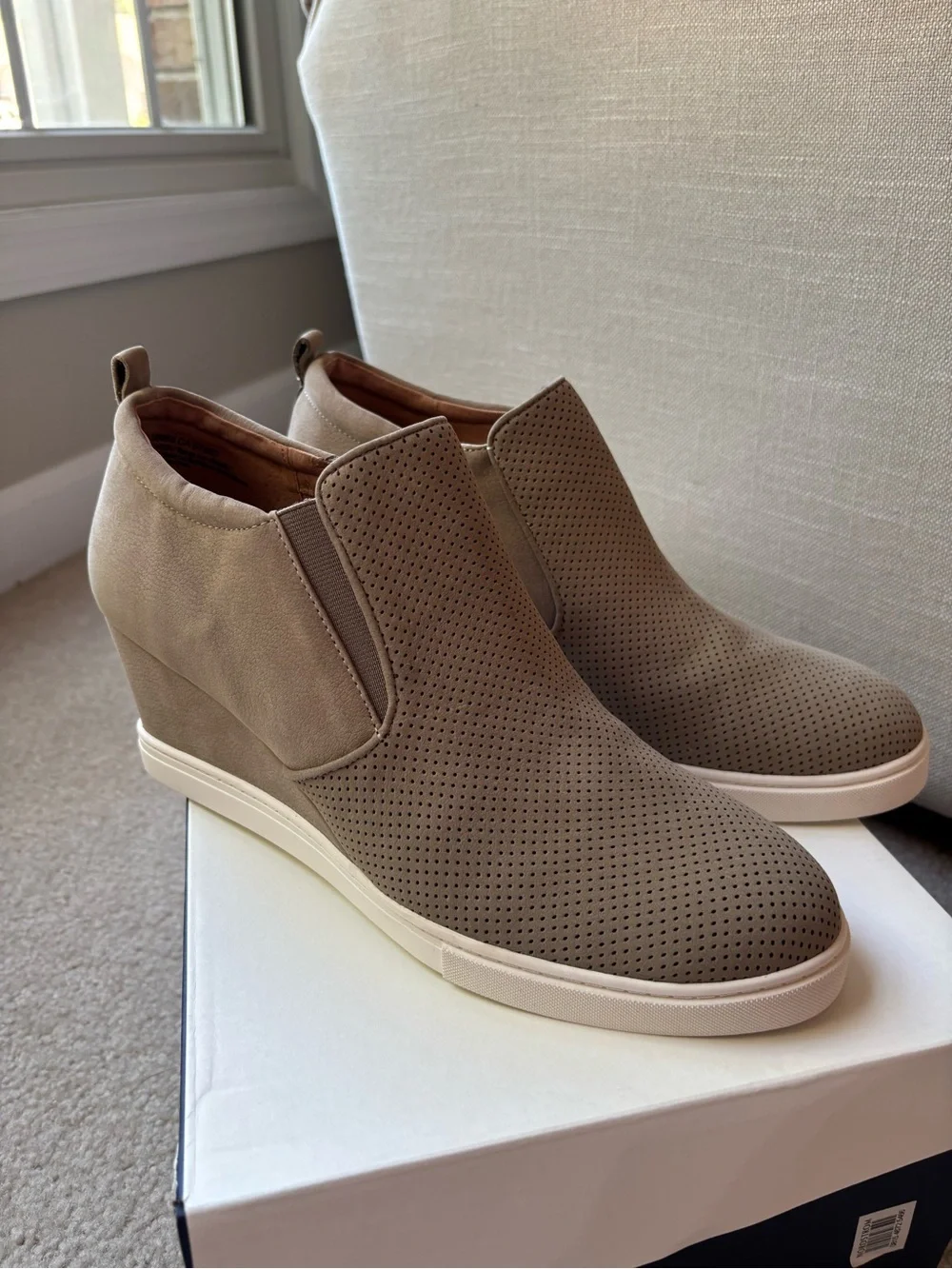 Caslon Taupe Perforated Slip-On Wedge Sneakers